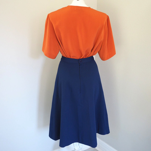 70s Vintage Blue Midi‎ Skirt High Waisted Full Shape Size 2/3 Waist 26 - Picture 3 of 11